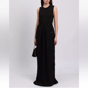 $7925 ELIE SAAB Column Gown FR44 US12 UK16 Black Sequins Beads Silk Lined